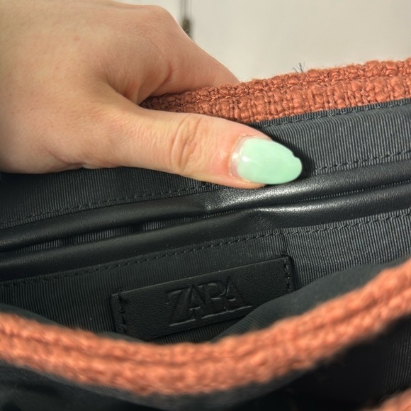 Zara Burnt Orange Fringed Fabric Crossbody Shoulder Bag Chain Woven Boho Purse - Picture 7 of 11